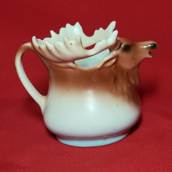 VTG Elk Moose Antlers Ceramic Porcelain Handled Pitcher Creamer Planter Decor - Picture 5 of 13